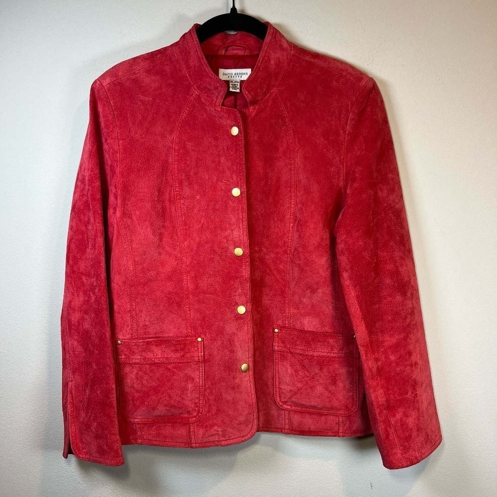 David Brooks Suede Jacket Red Snap Front Pockets Moto Minimalist Sz Large Petite